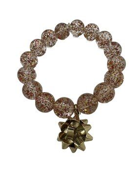 Christmas Bracelet Beaded Glitter Stretch Gift Bow Cute Jewelry Stocking Stuffer